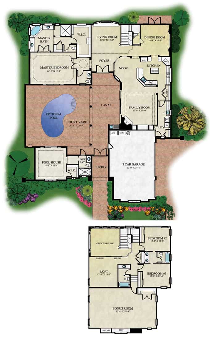 Courtyard floor plan toscana Orlando Premier Custom Home Builder courtyard-floor-plan-toscana-orlando-premier-custom-home-builder